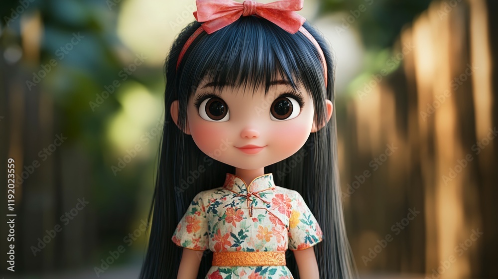 Adorable 3D Rendered Anime Girl in Floral Dress Adorable 3D Rendered Anime Girl in Floral Dress