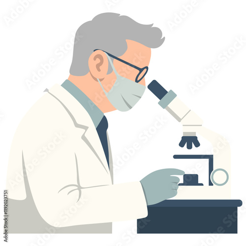 Scientist Using Microscope Illustration.
