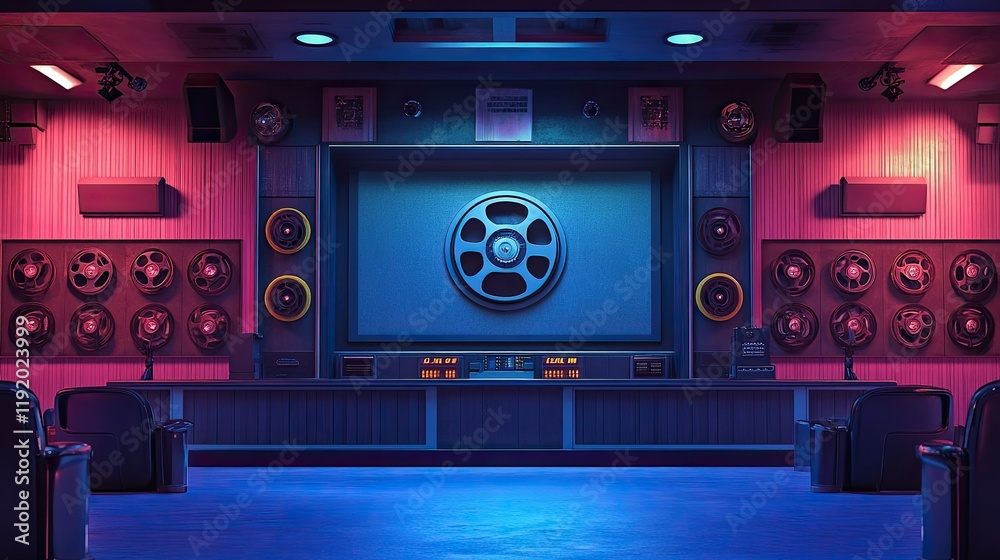 Fototapeta premium Vintage Recording Studio: A Nostalgic Vibe with Retro Equipment and Lighting