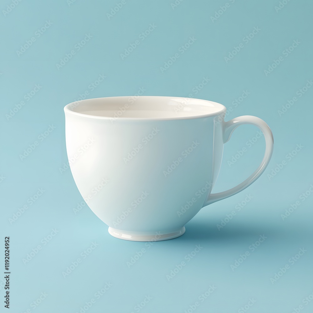 Empty White Teacup on Light Blue Background 3D Render Empty White Teacup on Light Blue Background 3D Render