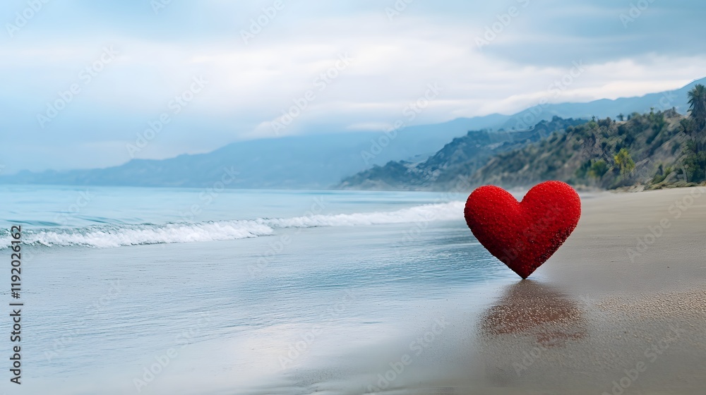 Romantic heart on serene beach coastal landscape photography tranquil environment close-up view love concept Romantic heart on serene beach coastal landscape photography tranquil environment close-up view love concept