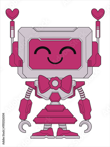 Robot girl character pink color smiling expression colorful cyber futuristic technology artificial intelligence machine cyborg modern design character icon