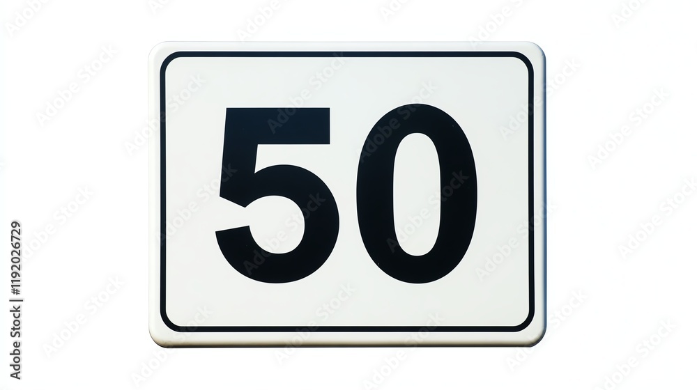 Speed limit sign displaying the number 50 on a white isolated background. Speed limit sign displaying the number 50 on a white isolated background.