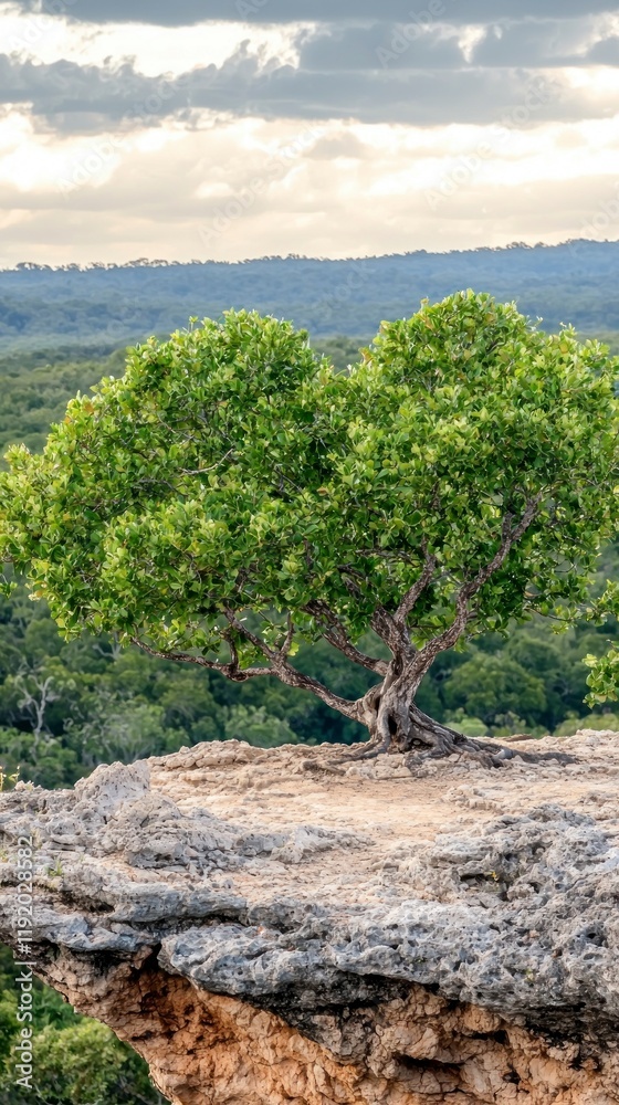 Solitary Tree on Clifftop Scenic Nature Vista Panoramic View Solitary Tree on Clifftop Scenic Nature Vista Panoramic View