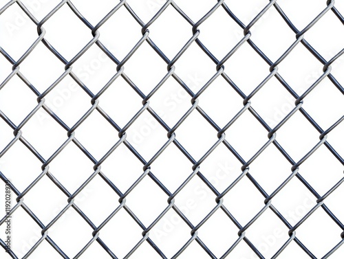 Close up of chain link fence isolated on white background  - ai photo