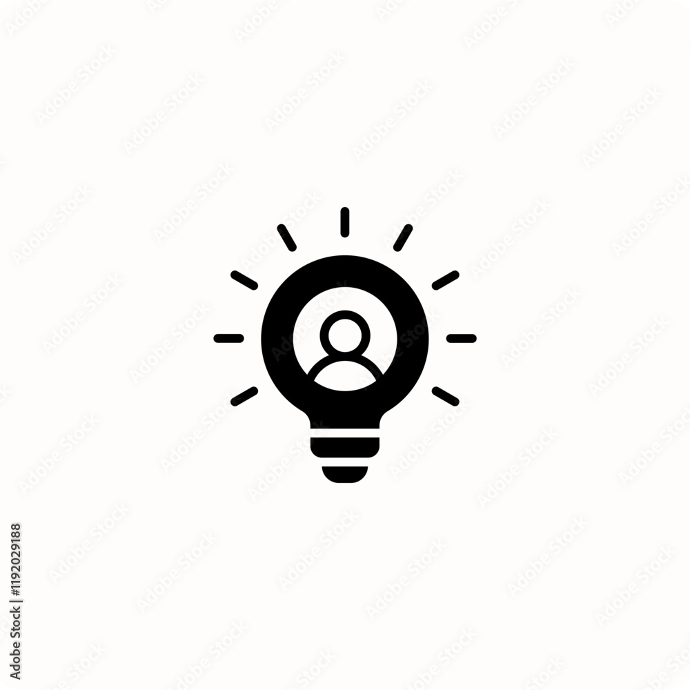 Creative Idea Icon Featuring a Person Within a Bright Lightbulb

