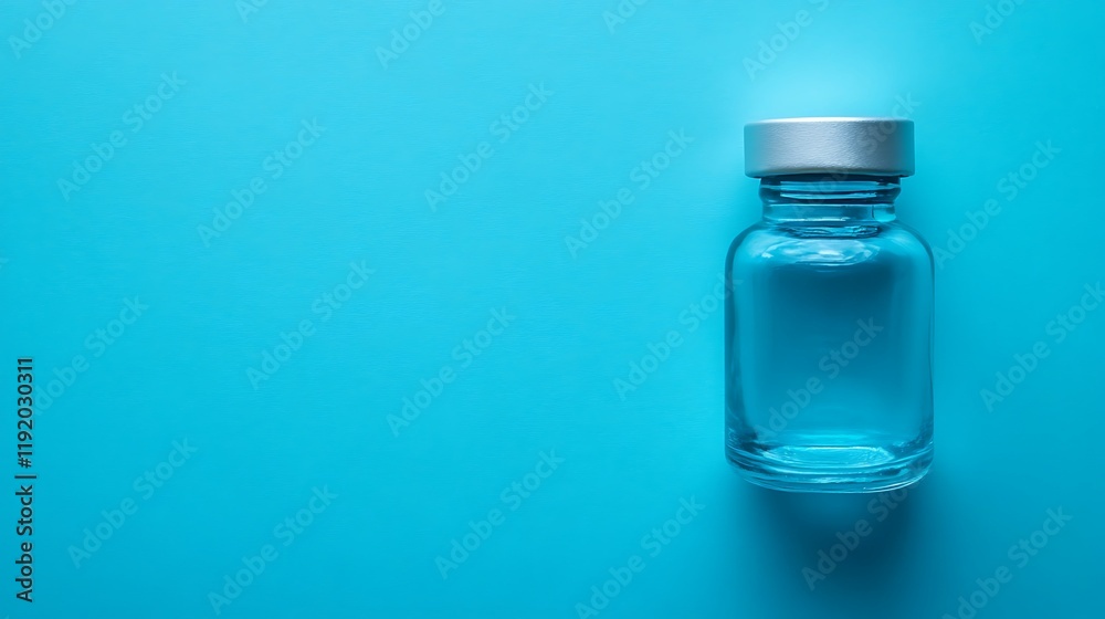 Empty vial on blue background; medical research Empty vial on blue background; medical research