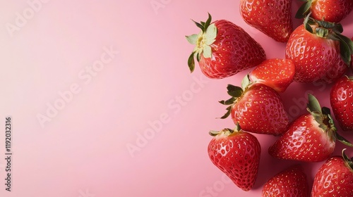 Fresh strawberries on a pink background, glistening and vibrant