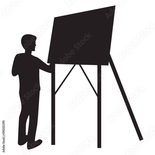 Silhouette of People Painting at Easel. Isolated Vector Illustration