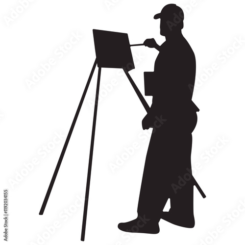 Silhouette of People Painting at Easel. Isolated Vector Illustration