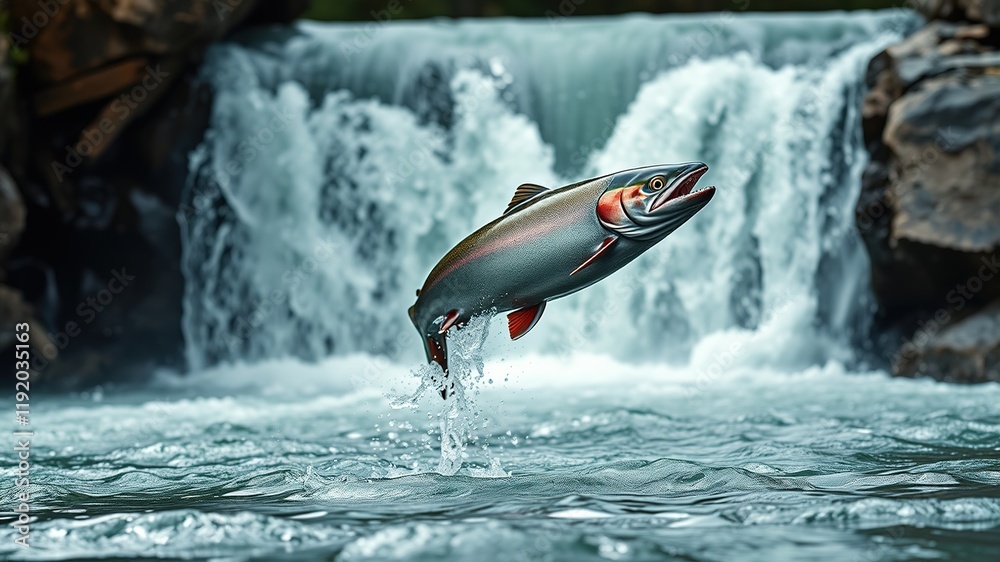 Fototapeta premium Alaskan Salmon Jumping Waterfall - Stunning Nature Photography