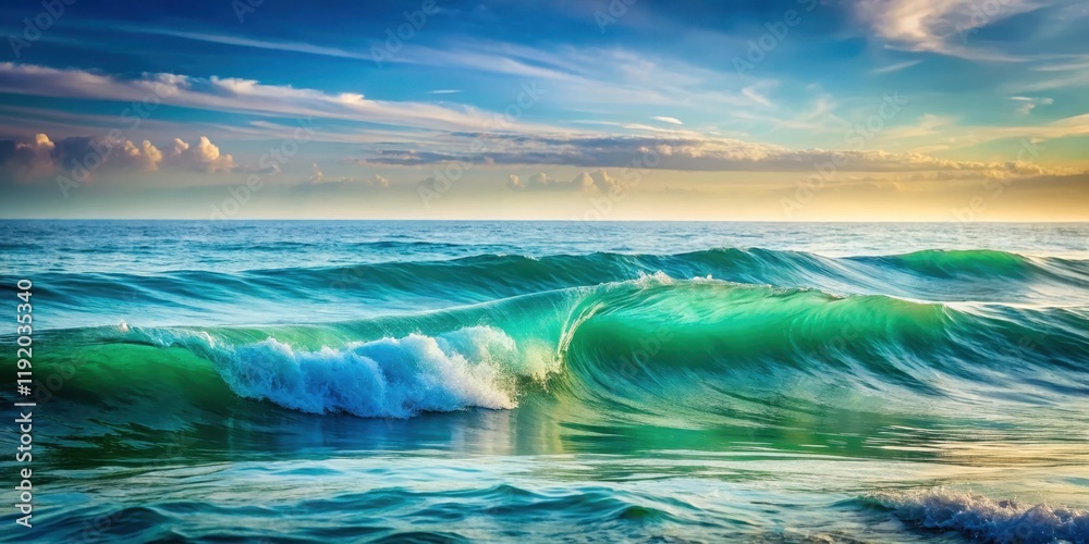 Ethereal blue and green hues blend in a serene oceanic scene with undulating waveforms that evoke a sense of calmness, ocean, green Ethereal blue and green hues blend in a serene oceanic scene with undulating waveforms that evoke a sense of calmness, ocean, green
