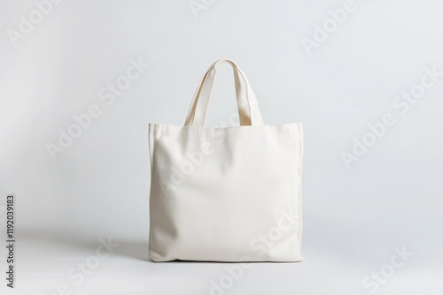 This tote bag mockup displays a sleek canvas bag on a pristine white backdrop, perfect for showcasing designs with generous branding space. photo