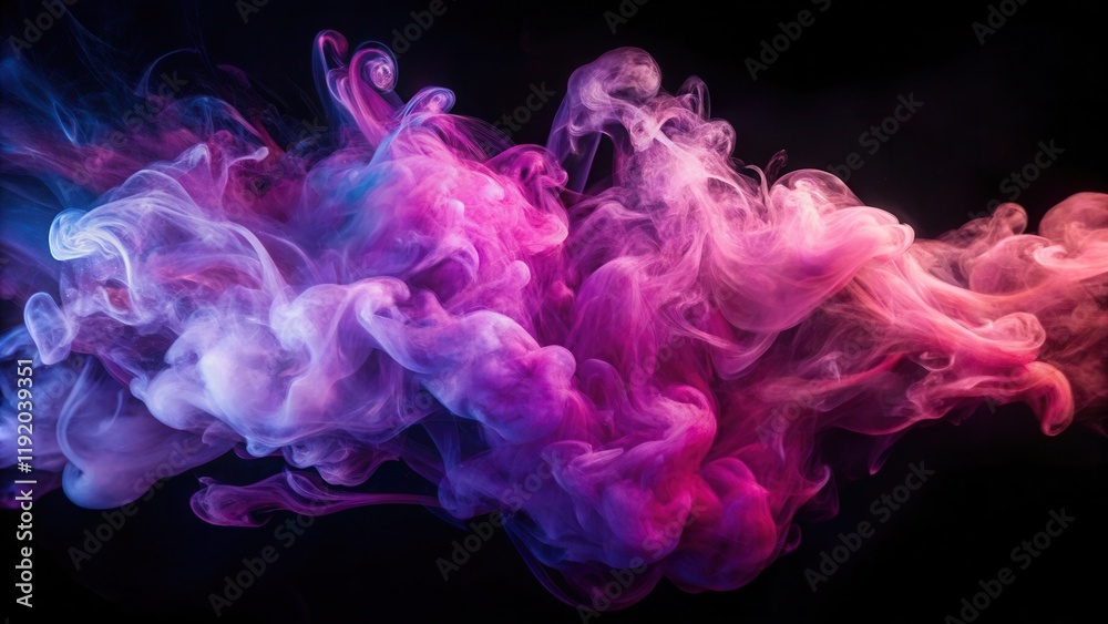 Dense abstract pink and purple smoke swirling in mid-air against a dark black background, creating a mesmerizing visual effect, abstract smoke, smoke effect Dense abstract pink and purple smoke swirling in mid-air against a dark black background, creating a mesmerizing visual effect, abstract smoke, smoke effect