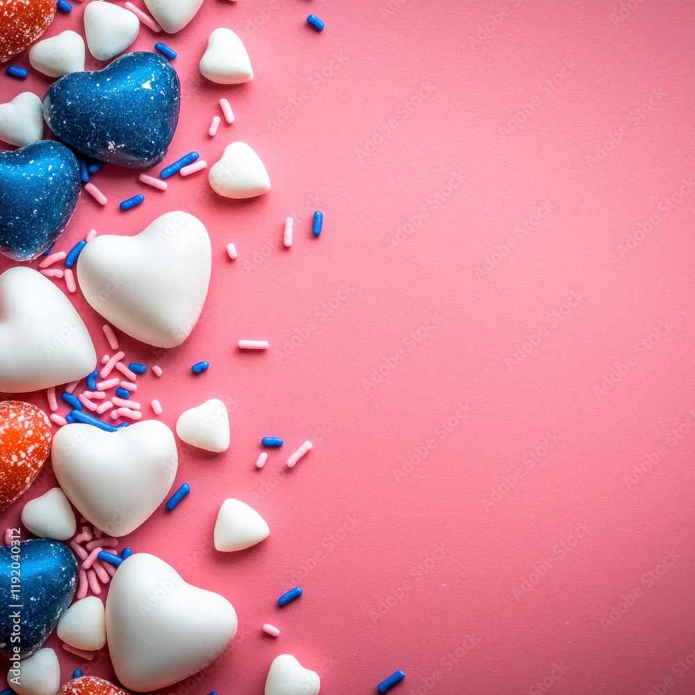 Obraz premium Romantic Heart Candies Sprinkles Border Pink Background