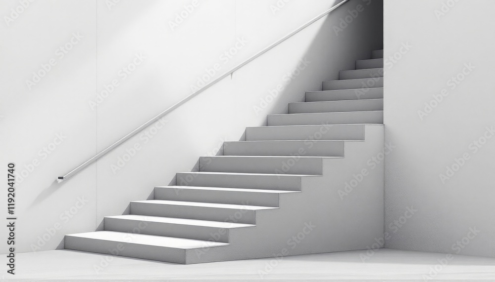 Minimalist Staircase with Metal Railing in a Modern Building Minimalist Staircase with Metal Railing in a Modern Building