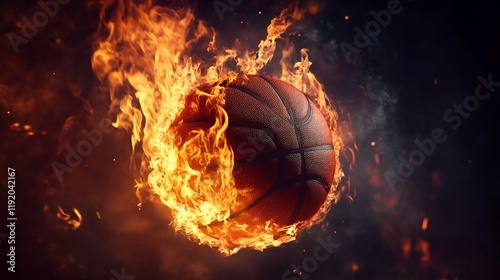 A basketball engulfed in flames, symbolizing intensity and energy in sports.