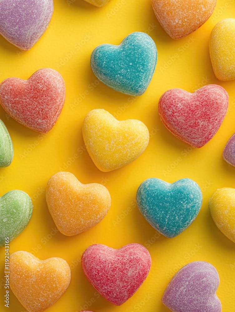 Obraz premium Candy Hearts on Yellow Background