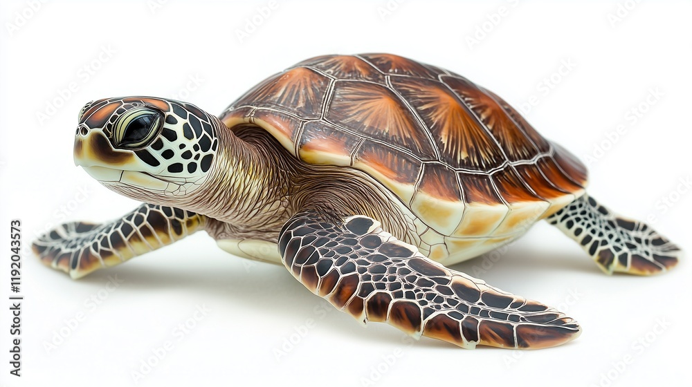 Fototapeta premium Turtle crawling isolated on white for wildlife conservation themes
