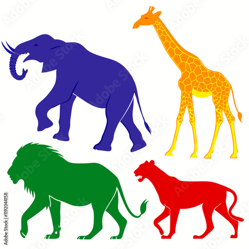 Describe the variety of animal silhouettes and outlines presented in the "Large Animal Collection" 
