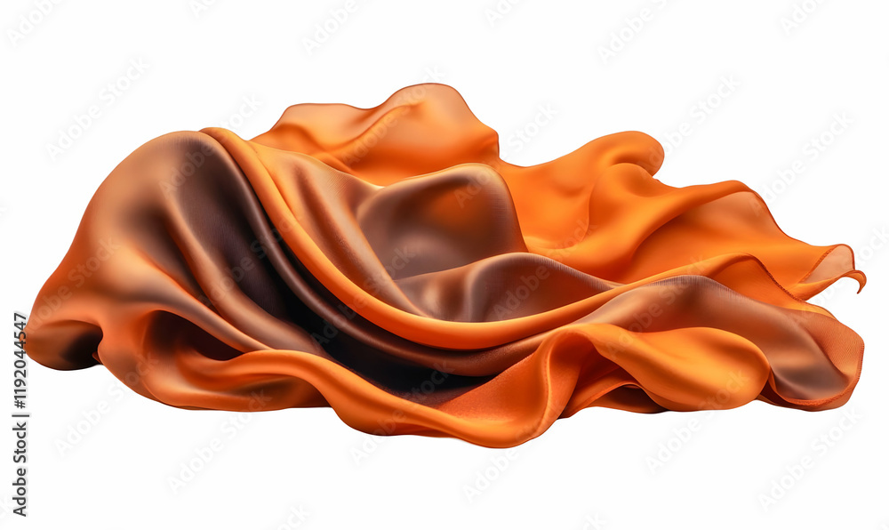 Fototapeta premium Draped orange silk fabric, studio shot, product display