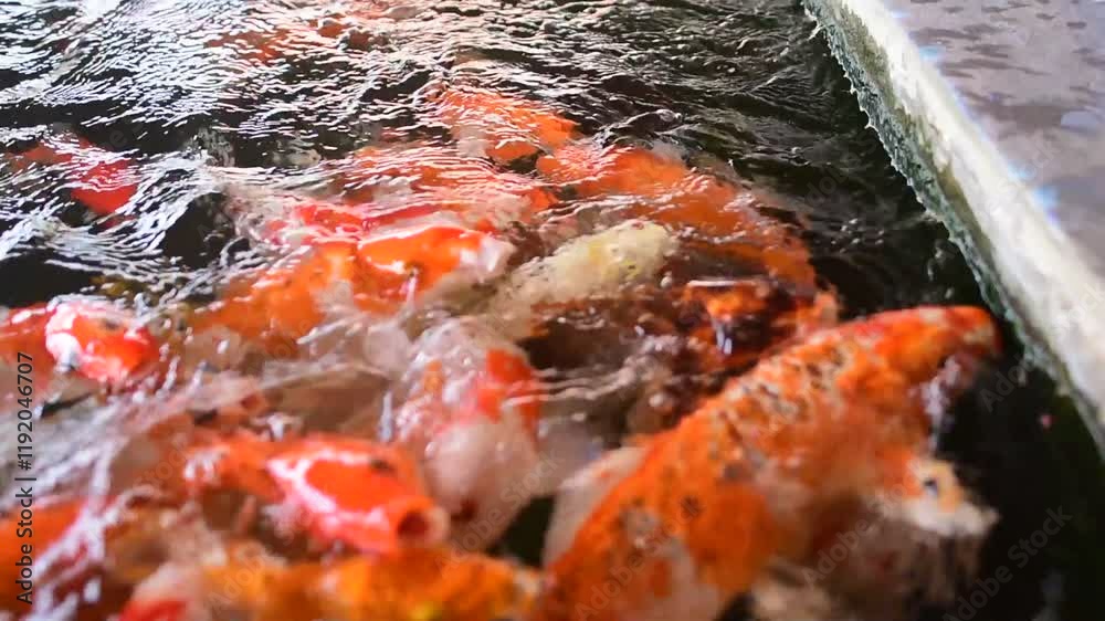 Koi open mouth to be feed, Koi fish swimming in a pond Koi open mouth to be feed, Koi fish swimming in a pond