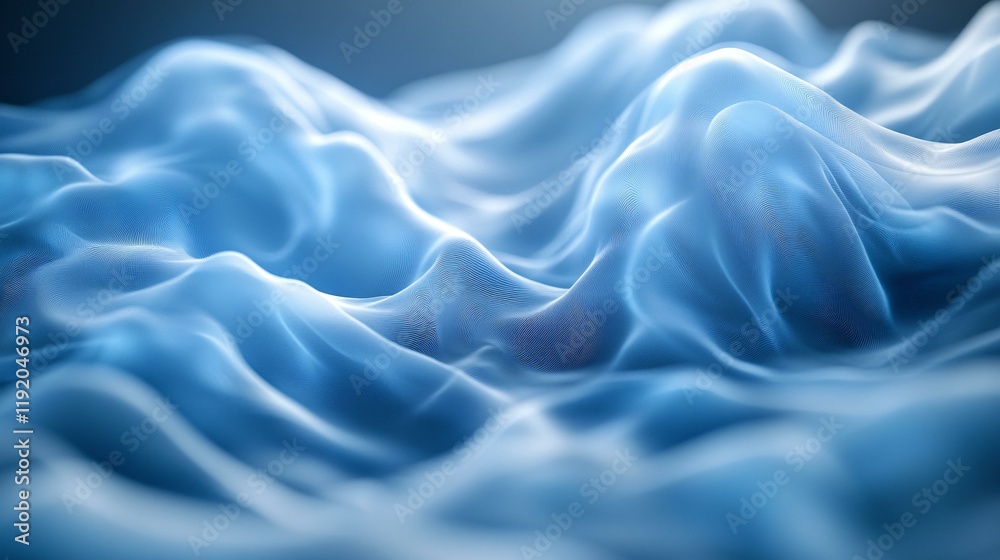 A 3D abstract visualization of calmness, featuring smooth, flowing waves in soothing blue tones with a soft ambient light. A 3D abstract visualization of calmness, featuring smooth, flowing waves in soothing blue tones with a soft ambient light.
