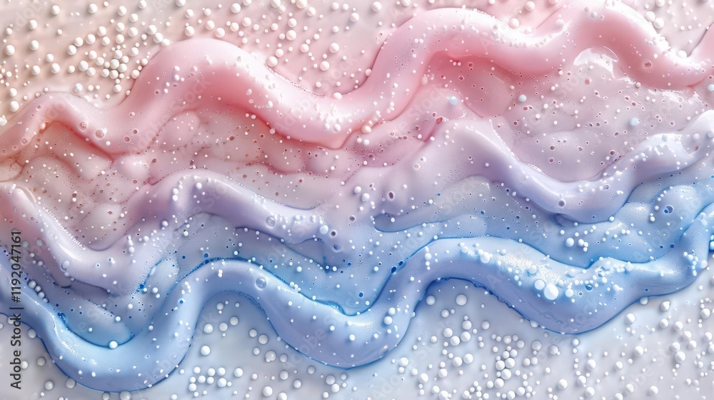 Obraz premium Abstract wavy patterns in pastel colors with bubbles, evoking a soothing, artistic feel.