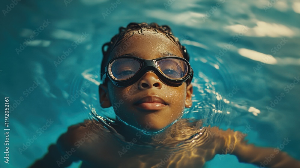 Fototapeta premium Swimming boy in goggles