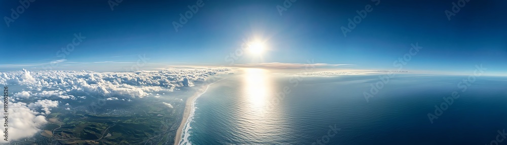 Aerial view of ocean meeting sky at sunset, serene and beautiful landscape. Aerial view of ocean meeting sky at sunset, serene and beautiful landscape.