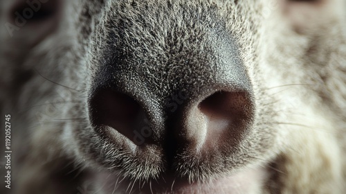 A very close-up view of a cat's nose and surrounding fur, showing the texture of hair photo