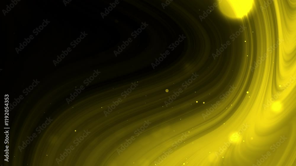 Abstract swirling yellow and black background with light specks. Suitable for designs requiring an energetic, dynamic, or vivid aesthetic appeal.