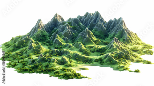 Fototapeta Naklejka Na Ścianę i Meble -  Lush green island mountains, aerial view, isolated, nature background, map