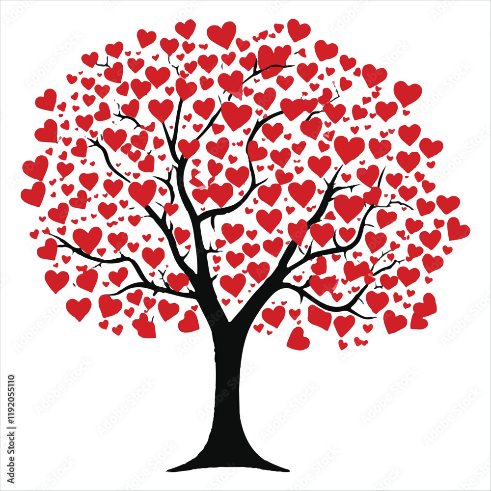 Obraz premium valentine day vector illustration love tree, tree, vector, leaf, flower, nature, spring, branch, illustration, art, heart, love, plant, design, summer, season, autumn, silhouette, blossom, floral, 