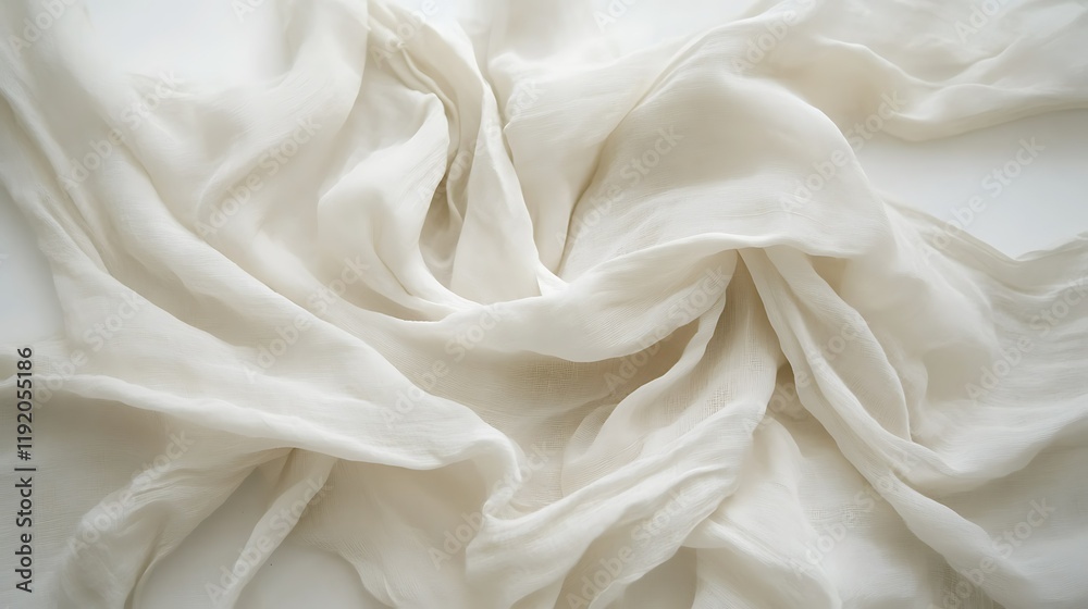 Draped cream fabric, textured folds, white background, textile backdrop, website design Draped cream fabric, textured folds, white background, textile backdrop, website design