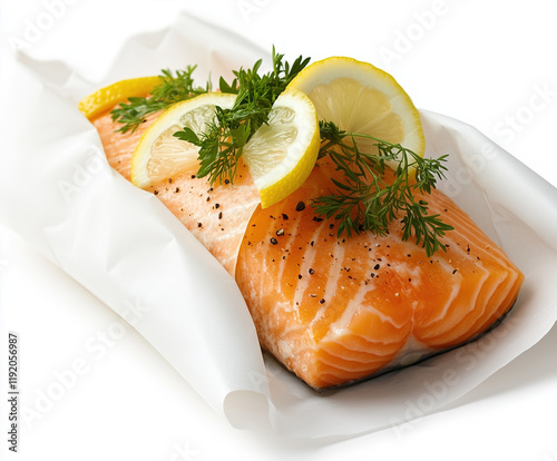 Steamed Salmon Fillet with Fresh Herbs and Lemon photo