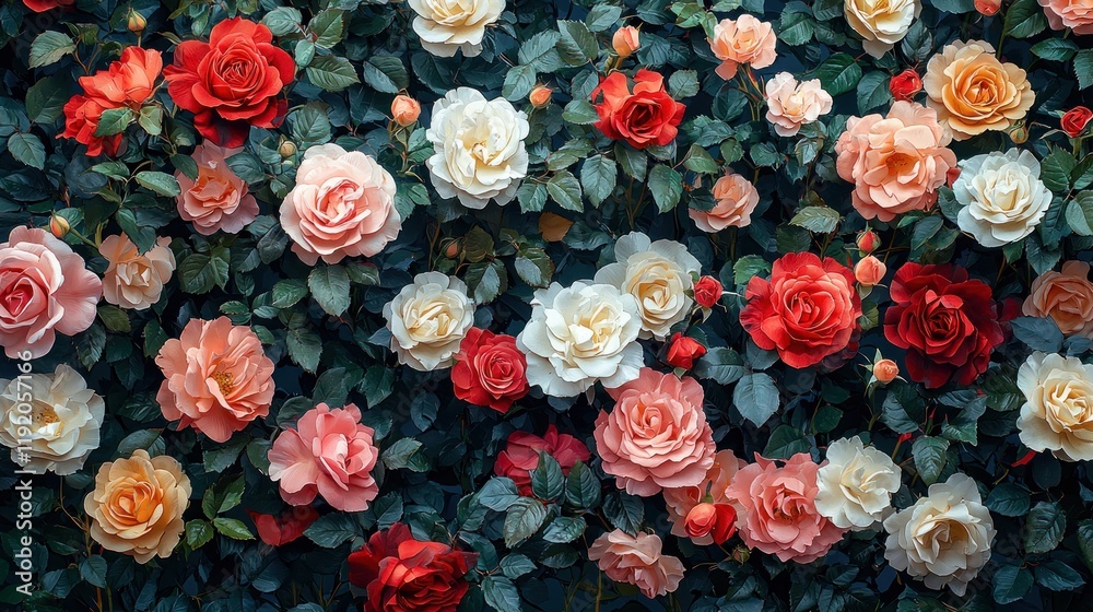 Roses, leaves wall.