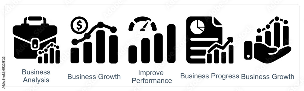 A set of 5 business icons as support network, business connectivity, business network A set of 5 business icons as support network, business connectivity, business network