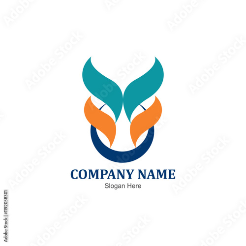 Blue orange teal shapes form a company name design suitable for branding, marketing materials, business presentations, and digital promotions.