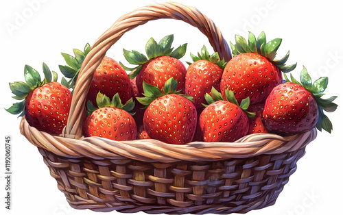 Fresh strawberries in wicker basket, summer harvest photo