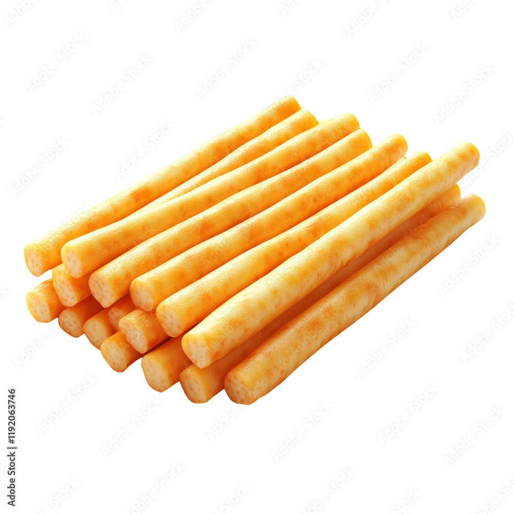 Stack of Bright Orange Cheddar Cheese Sticks on a Transparent Background for Food Photography Stack of Bright Orange Cheddar Cheese Sticks on a Transparent Background for Food Photography