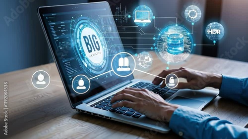 Wallpaper Mural User interacting with a laptop showcasing big data analytics and digital graphics for data processing and analysis Torontodigital.ca