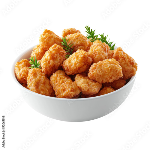 Crispy Golden Brown Chicken Nuggets in White Bowl Isolated on Transparent Background for Food Photography