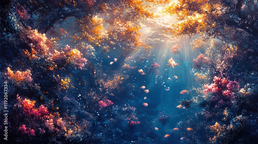 Fototapeta premium Fantasy underwater scene with radiant highlights and intricate aquatic rays
