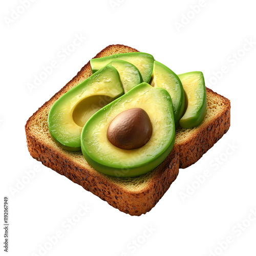 Avocado Slices on Toast Isolated on Transparent Background for Health and Food Concepts