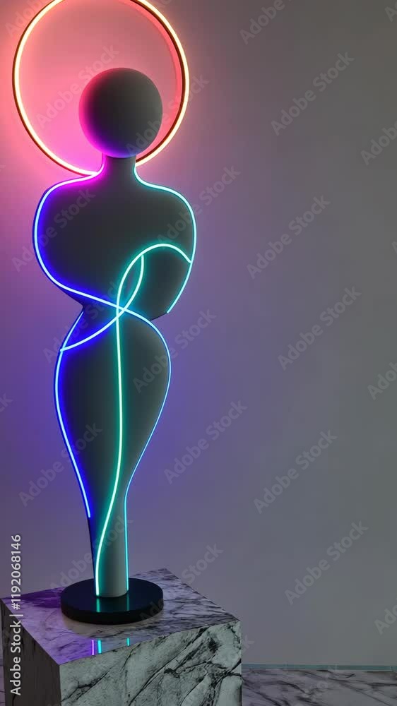 Sculptural neon light art piece in a modern gallery setting featuring vibrant colors and unique design Sculptural neon light art piece in a modern gallery setting featuring vibrant colors and unique design