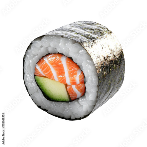 Fresh Sushi Roll with Salmon and Cucumber Isolated on Transparent Background for Culinary or Food Design Use