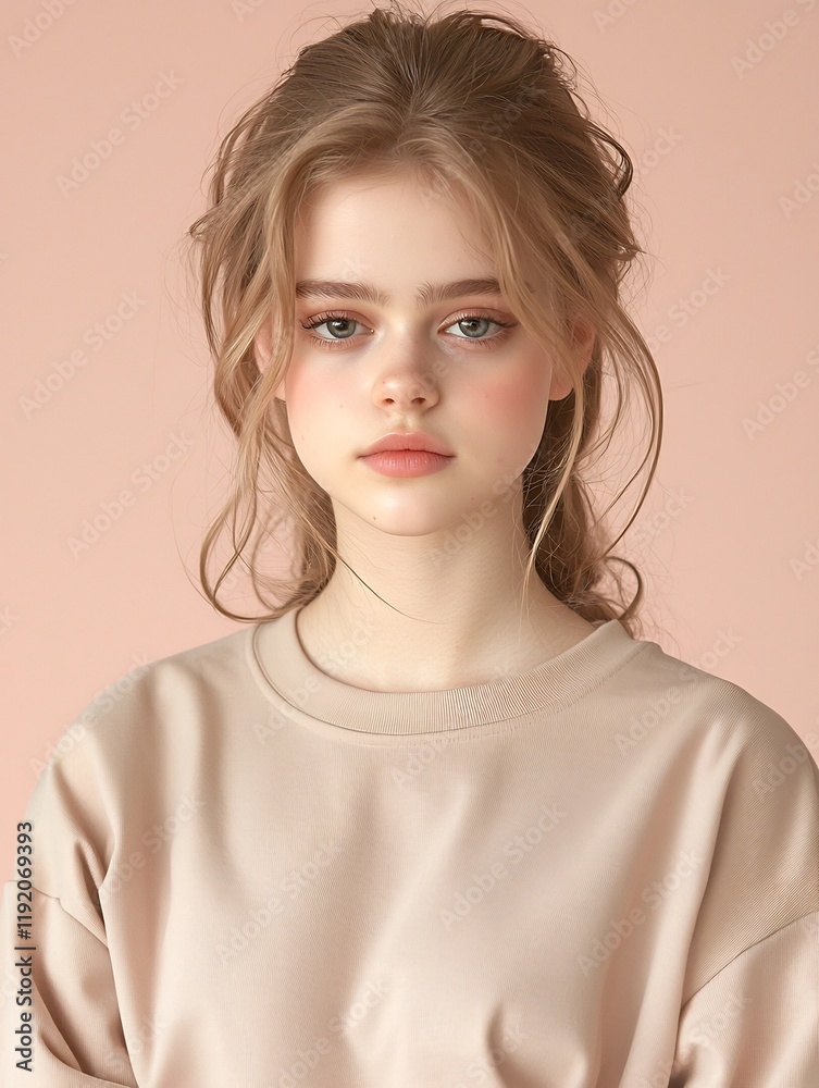 Soft pastel hued portrait of a thoughtful young woman with a pensive expression delicate skin and glowing luminous complexion evocative of an Impressionist painting style with a modern Soft pastel hued portrait of a thoughtful young woman with a pensive expression delicate skin and glowing luminous complexion evocative of an Impressionist painting style with a modern