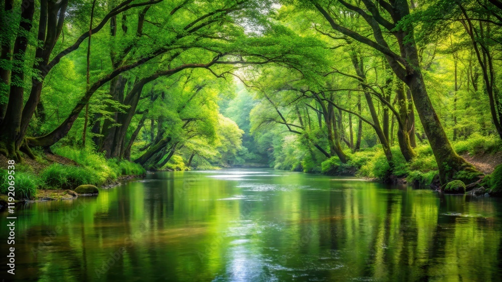 Tranquil river flowing through dense green forest, serene, nature, landscape, lush greenery, flowing water, river, tranquility Tranquil river flowing through dense green forest, serene, nature, landscape, lush greenery, flowing water, river, tranquility