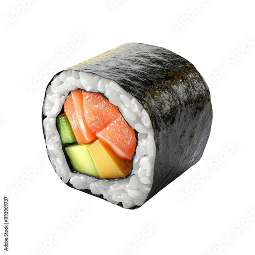 Fresh Sushi Roll with Salmon, Avocado, and Mango Isolated on a Transparent Background for Culinary Visuals